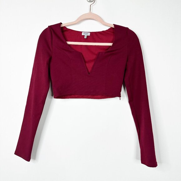 2/$30 Tobi Notched Long Sleeve Crop Top Wine XS #A0347 TRB2 - Picture 3 of 8